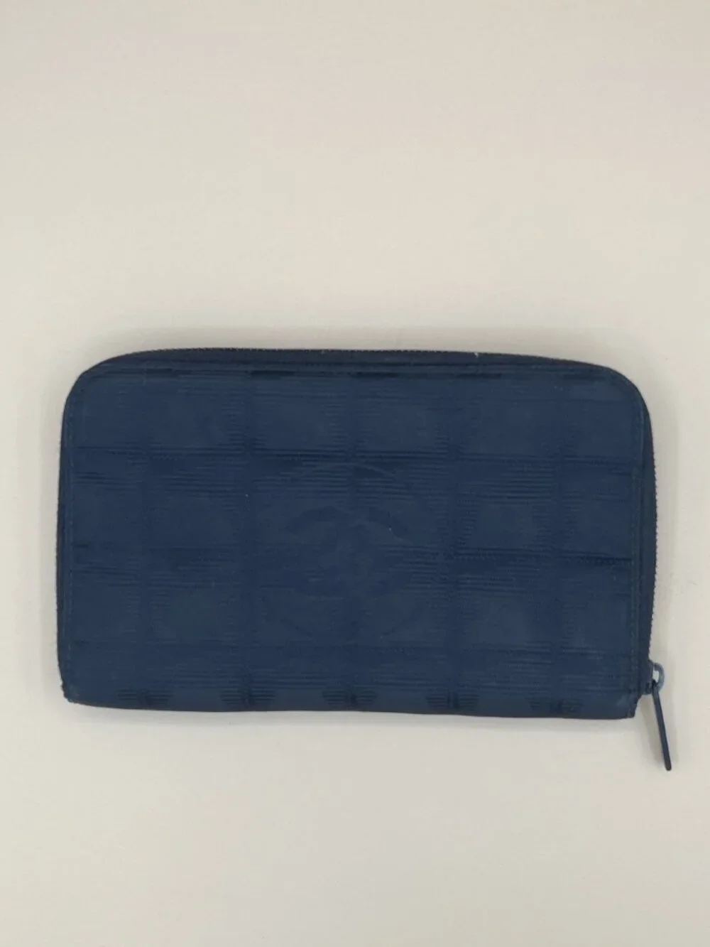 Chanel Black Checkered Canvas Zipper Wallet With CC Logo Design